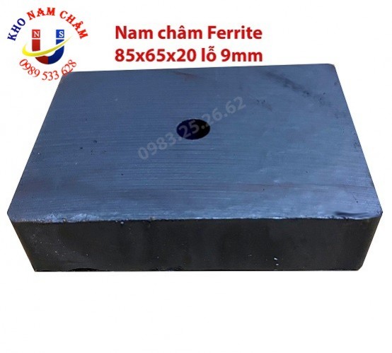 Nam châm vĩnh cửu 85x65x20 lỗ 9mm