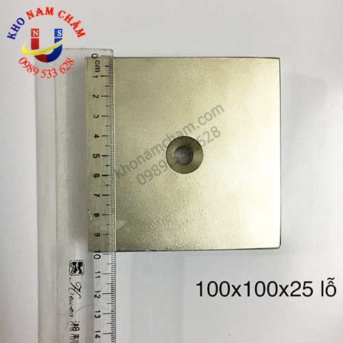 Nam châm viên 100x100x25 có lỗ