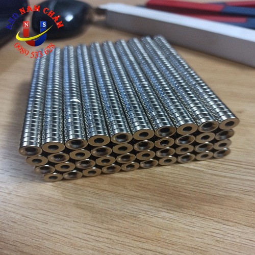Nam châm viên D8x3 lỗ vát 3mm