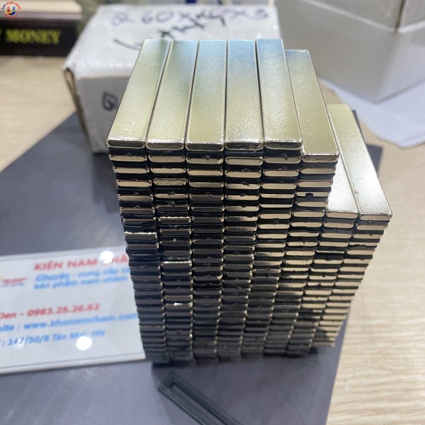 Nam châm đất hiếm mạ niken 60x10x3mm