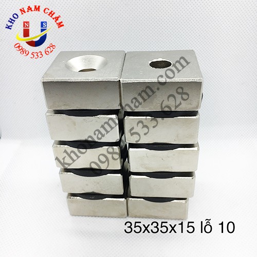 Nam châm viên 35x35x15 lỗ vát 10 mm