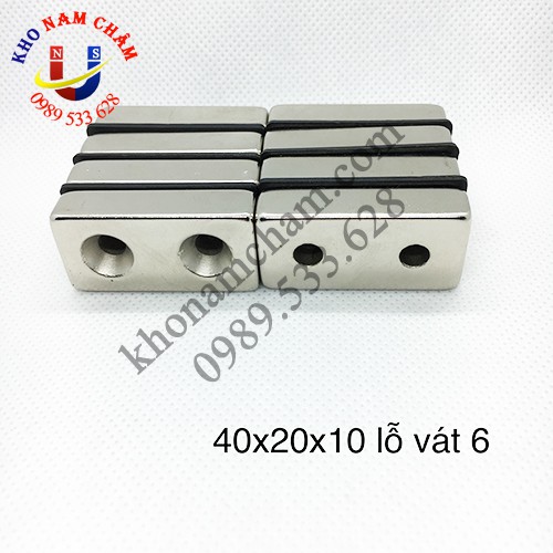 Nam châm viên 40x20x10 lỗ vát 6 mm