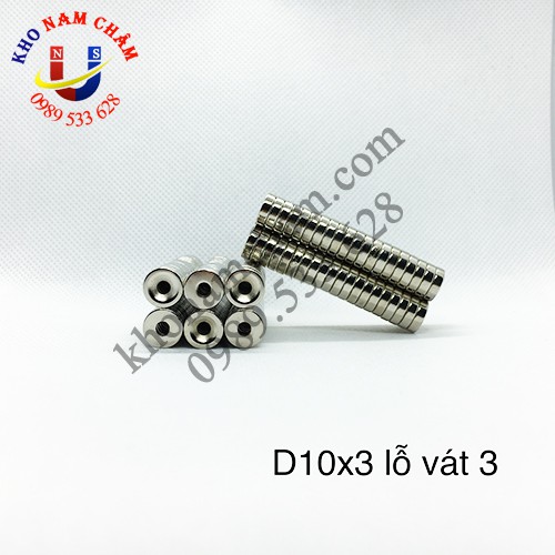 Nam châm viên D10x3 lỗ vát 3 mm