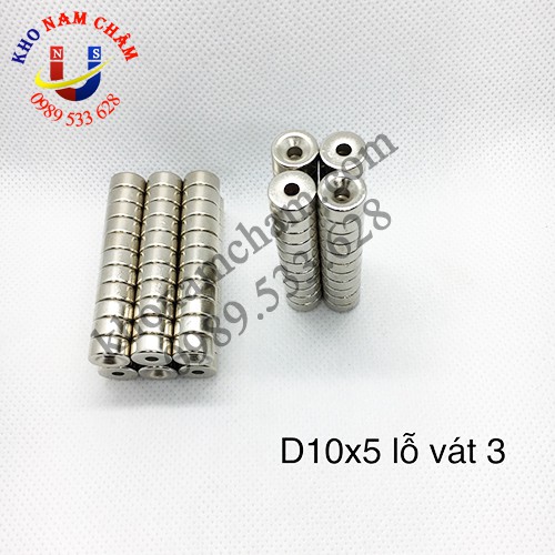 Nam châm viên D10x5 lỗ vát 3 mm