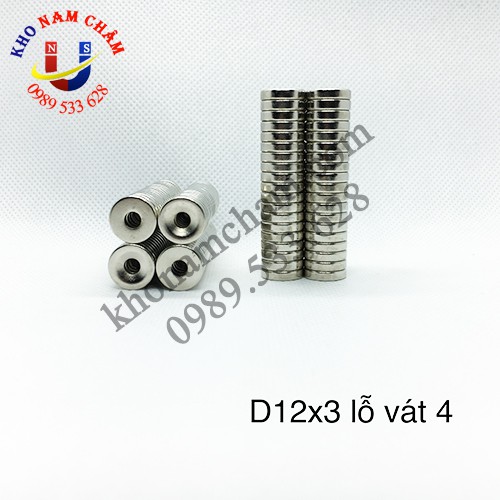  Nam châm viên D12x3 lỗ vát 4 mm