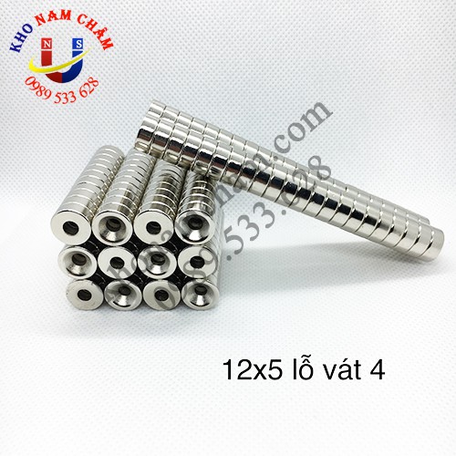 Nam châm viên D12x5 lỗ vát 4 mm