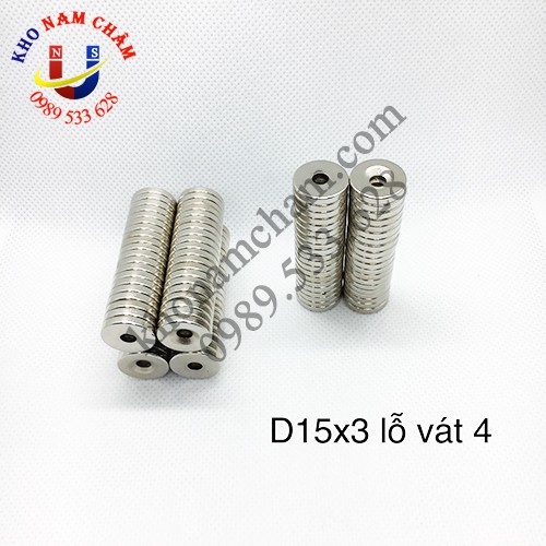 Nam châm viên D15x3 lỗ vát 4 mm