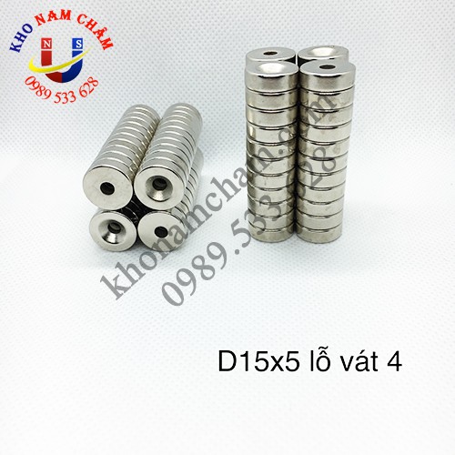 Nam châm viên D15x5 lỗ vát 4 mm