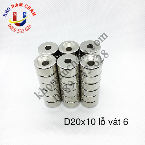Nam châm viên D20x10 lỗ vát 6 mm