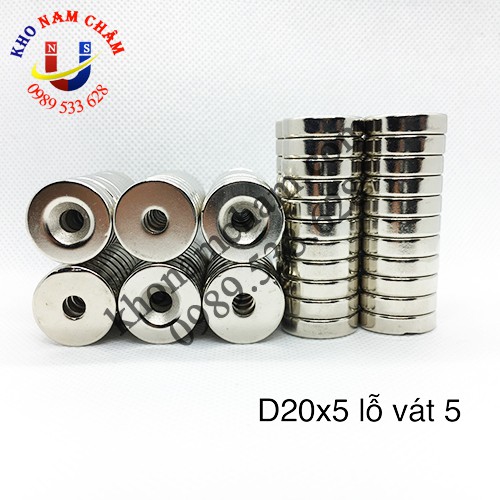 Nam châm viên D20x5 lỗ vát 5 mm