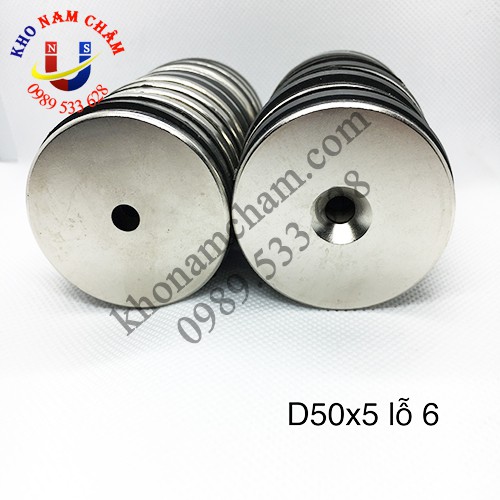 Nam châm viên D50x5 lỗ vát 6 mm