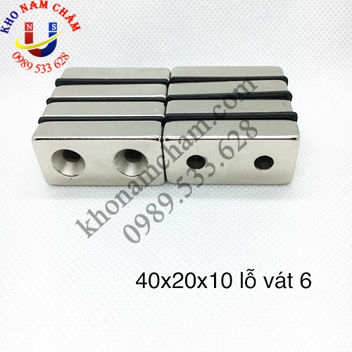 Nam châm viên 40x20x10 lỗ vát 6 mm