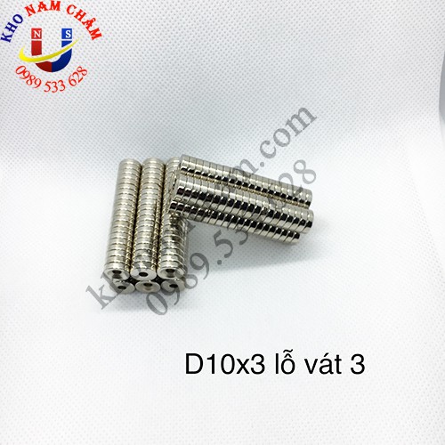 Nam châm viên D10x3 lỗ vát 3 mm