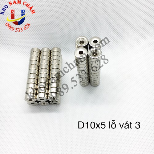 Nam châm viên D10x5 lỗ vát 3 mm