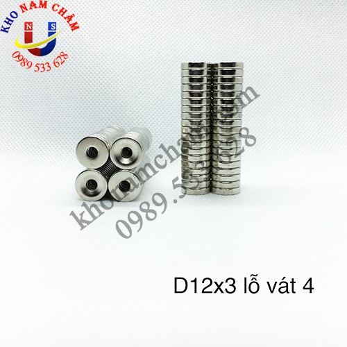  Nam châm viên D12x3 lỗ vát 4 mm