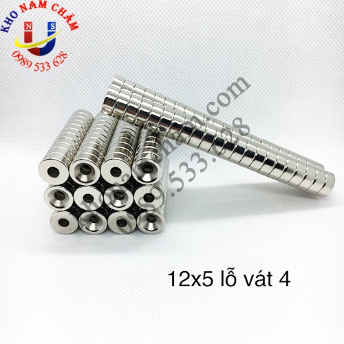 Nam châm viên D12x5 lỗ vát 4 mm