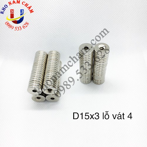 Nam châm viên D15x3 lỗ vát 4 mm