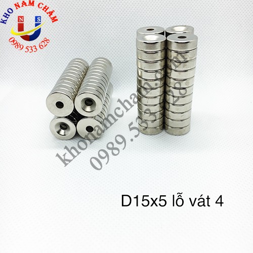 Nam châm viên D15x5 lỗ vát 4 mm