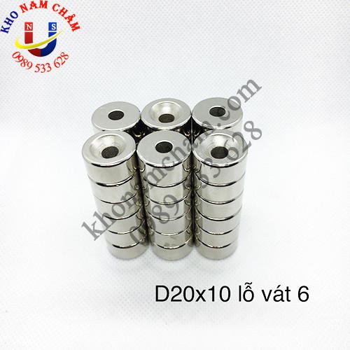 Nam châm viên D20x10 lỗ vát 6 mm