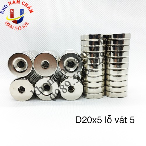 Nam châm viên D20x5 lỗ vát 5 mm