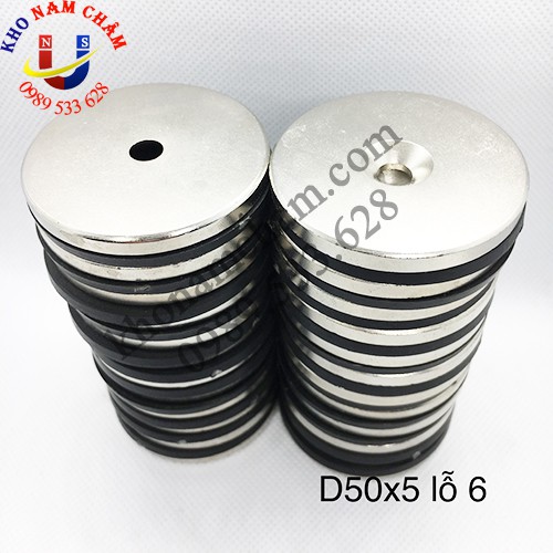 Nam châm viên D50x5 lỗ vát 6 mm