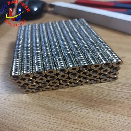 Nam châm viên D8x3 lỗ vát 3mm